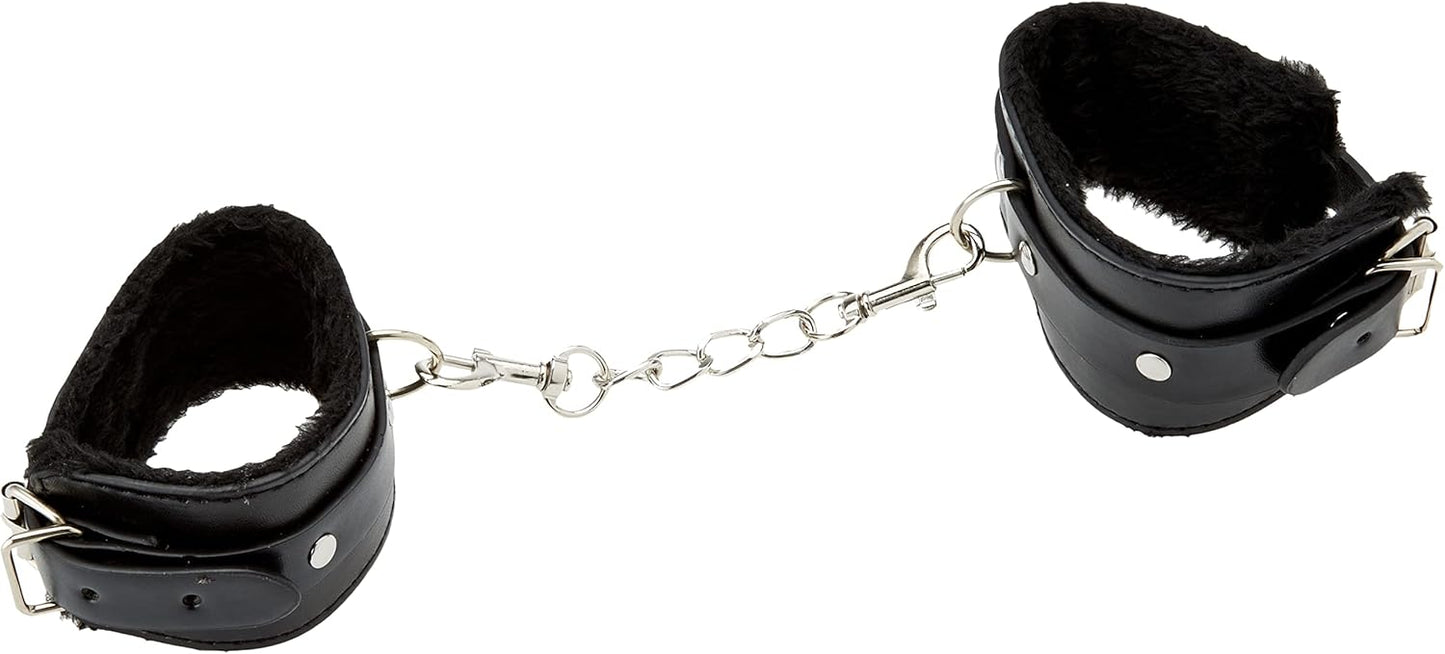 Ouch! - Black & White Plush Bonded Leather Handcuffs