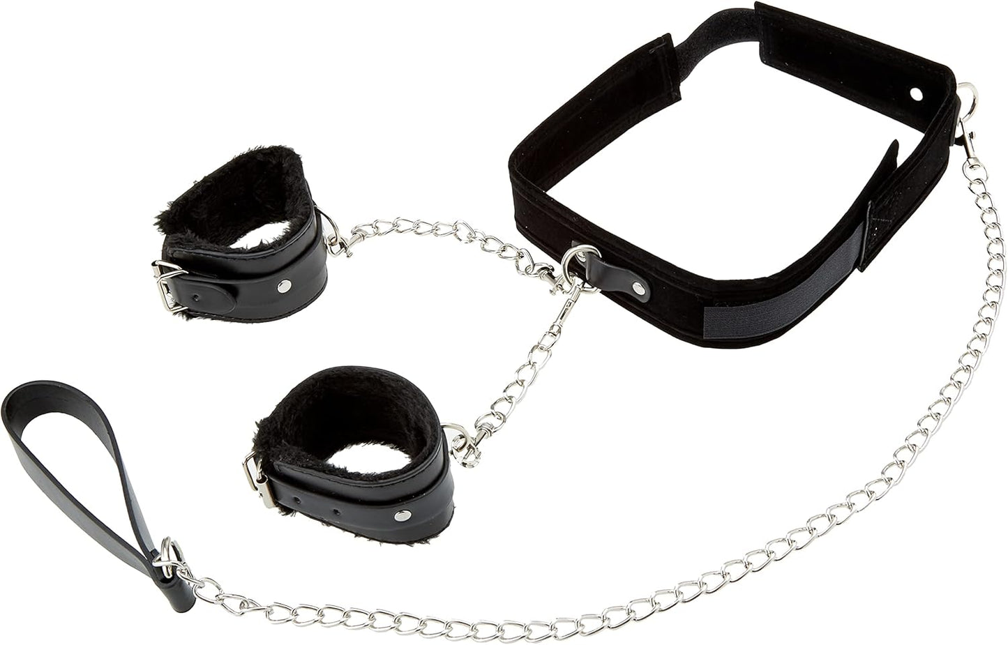 Ouch! - Black & White Velcro Collar with Leash and Hand Cuffs