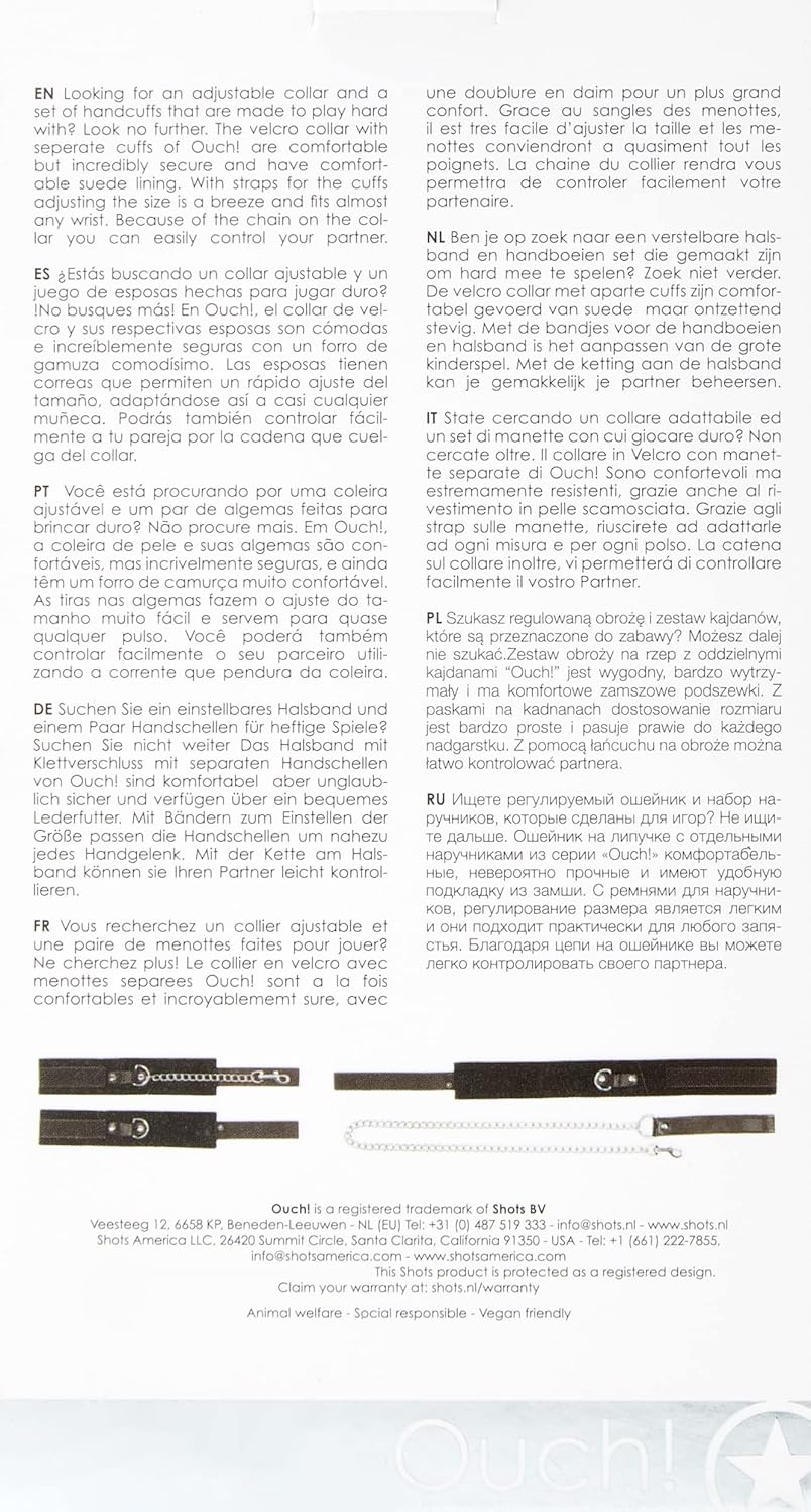Ouch! - Black & White Velcro Collar with Leash and Hand Cuffs