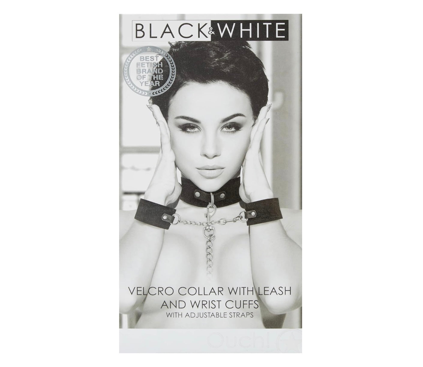 Ouch! - Black & White Velcro Collar with Leash and Hand Cuffs