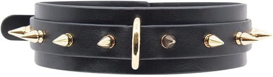 Love in Leather - Spiked Faux Leather Collar with Gold Hardware