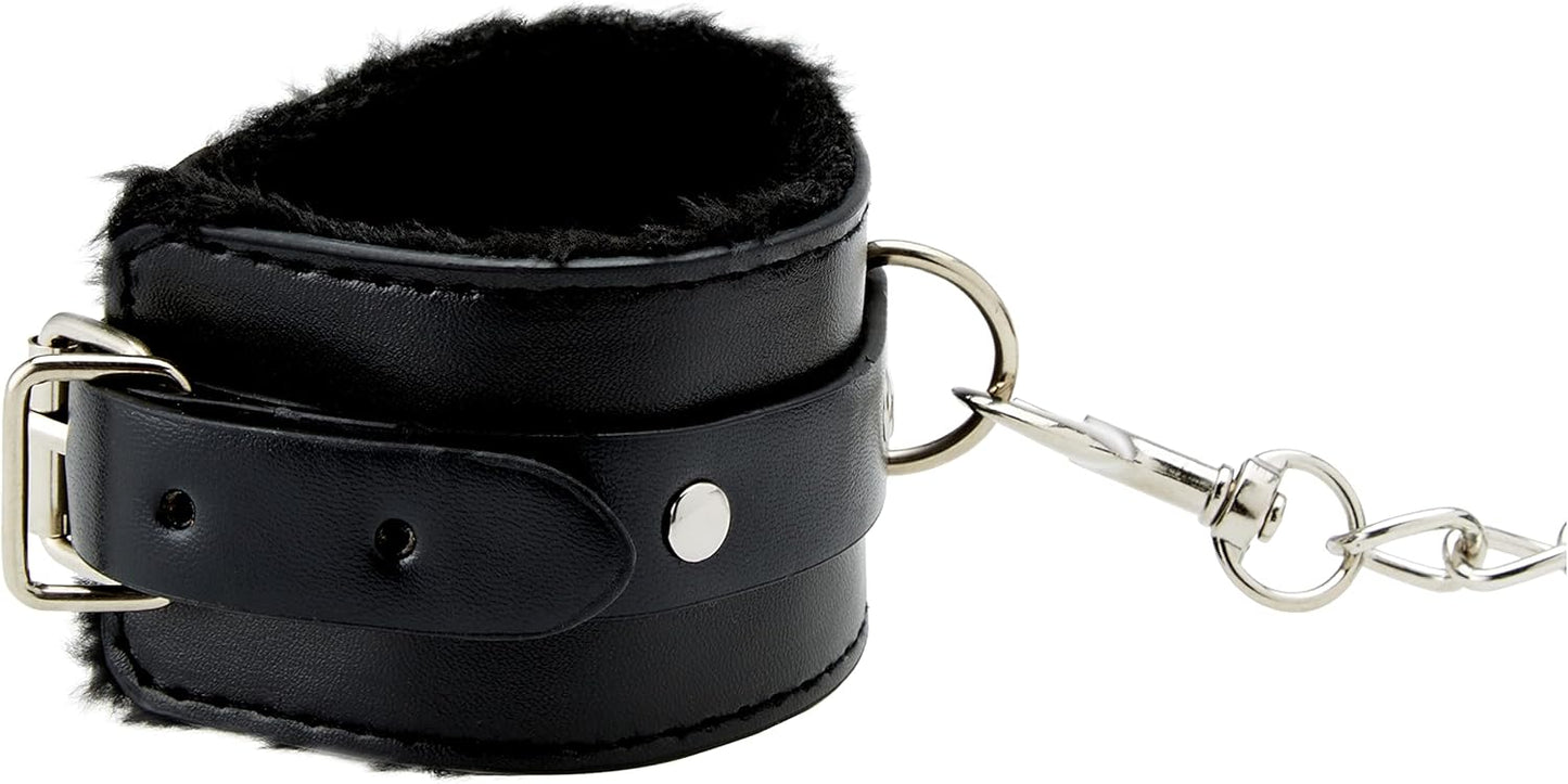 Ouch! - Black & White Plush Bonded Leather Handcuffs